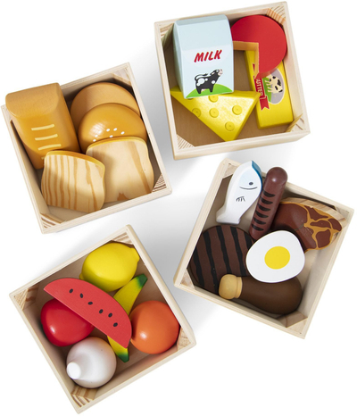 Сет дрвени играчки Melissa &amp; Doug Food Groups, 21 парче, со сандачиња, многуобоен