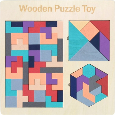 Lojë druri Montessori, Wooden Puzzle Toy, puzzle Tetris, shumëngjyrëshe, natyrale