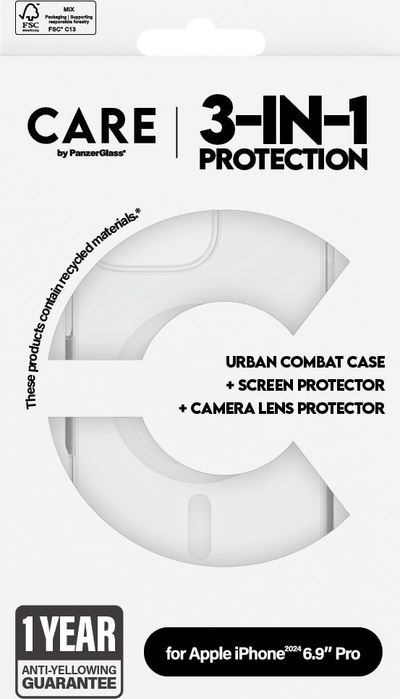 Set mbrojtës CARE by PanzerGlass Flagship 3‑n‑1 për Apple iPhone 16 Pro Max, MagSafe, transparent