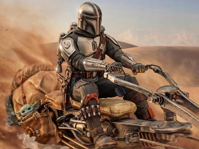 Figurë koleksioni Iron Studios The Mandalorian on Speederbike, Art Scale 1:10, shumëngjyrëshe