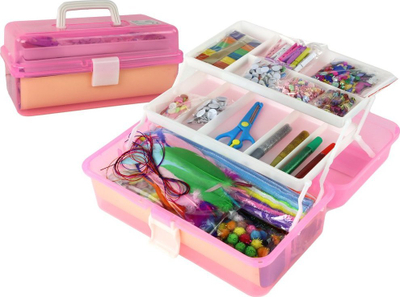 Set arti kreativ Pink Expandable Suitcase, valixhe plastike palosshme, aksesorë DIY për fëmijë, rozë