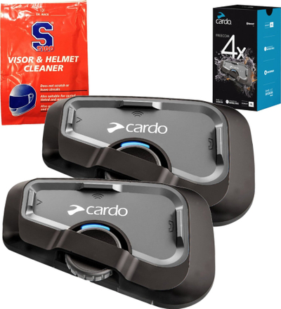 Sistem komunikimi për motor Cardo Freecom 4x Twin Set, Bluetooth 5.2, interkom gjer në 1.2 km, i zi
