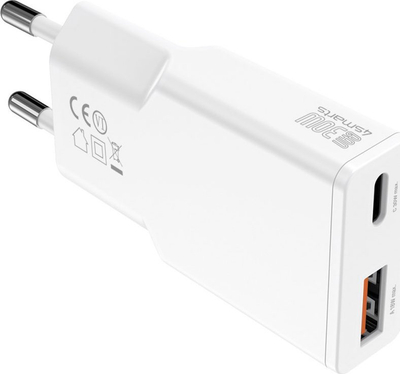 Karikues mural 4smarts PDPlug Slim Duos, 30W GaN, USB C 1x USB A 1x, i bardhë