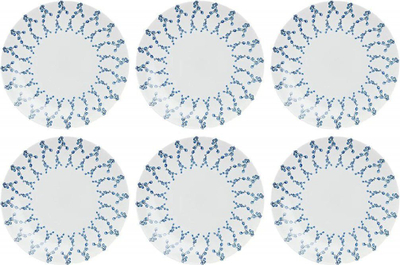Pjatë e sheshtë Rose & Tulipani Oniria, porcelan, dekor blu, e bardhë