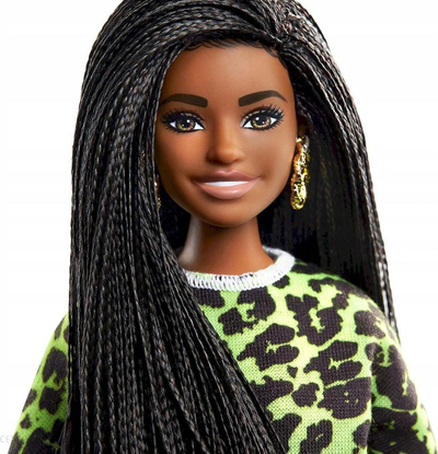 Kukull Barbie Fashionistas me gërsheta brune, bluzë neon jeshile, pantallona rozë
