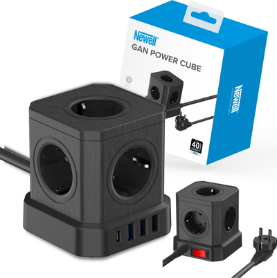Shtrirës rryme Newell GaN Power Cube 9n1, 5x Schuko, 3x USB A 1x USB C, i zi