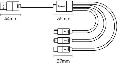 Kabllo karikimi Baseus CAXS000002, 3 në 1 USB-A në Lightning, micro USB edhe USB-C, 1.2m, e bardhë