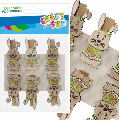 Klemça druri për dekor CRAFT WITH FUN Bunny, set me 6 copa, për Pashkë, shumëngjyrësh