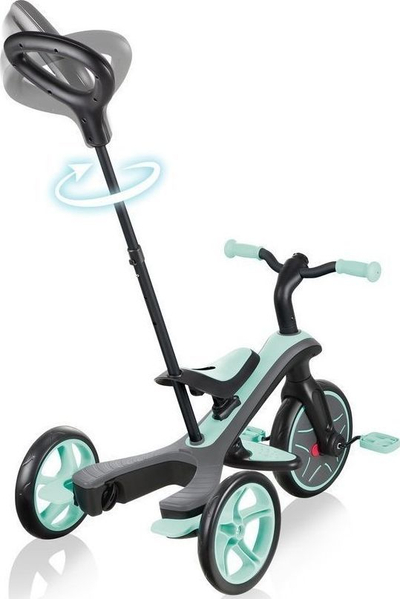 Tricikël për kalamaj Globber Explorer 4‑në‑1, me mbështetëse koke, me çati kundra rrezeve UV, ngjyrë mint jeshile