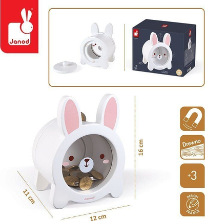 Kuti kursimi druri Janod Piggy Bank Lepurush, transparente, rozë