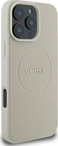 Këllëf telefoni Guess GUHMP16LPGHSMME për iPhone 16 Pro 6.3", MagSafe, lëkurë eko, bezhë