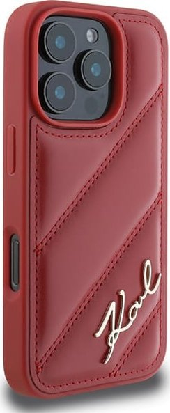 Mbulesë telefoni Karl Lagerfeld Quilted Signature për iPhone 16 Pro 6.3", lëkurë eco, e kuqe