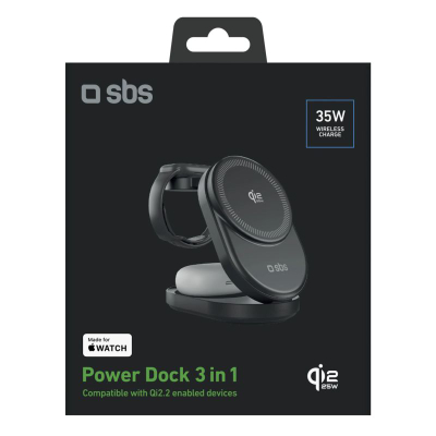 Stacion karikimi pa tela SBS Power Dock 3 në 1, Qi2.2, 35W, i zi