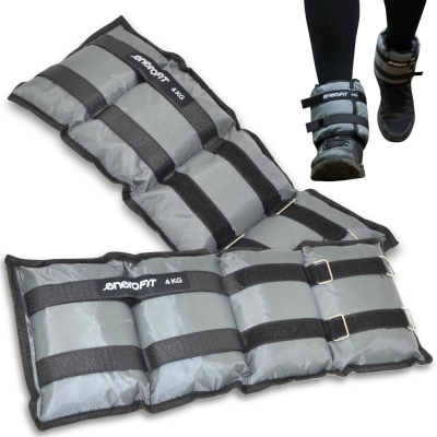 Pesha për kyç Enero Fit, set 2x4 kg = 8 kg, me rrip Velcro, gri