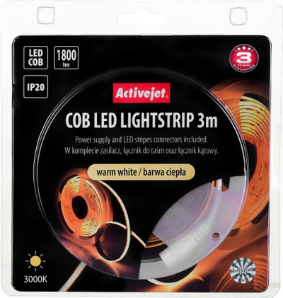 Shirit me drita LED Activejet, 3m, IP20, i verdhë