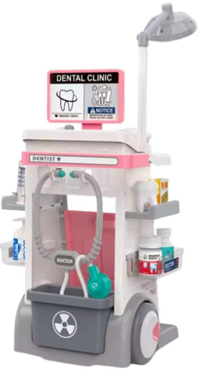 Set lodrash doktori Dentist Medical Cart, 26 pjesë, me drita, rozë