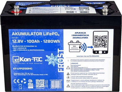 Bateri LiFePO4 Green Cell Kon-TEC 12.8V, 100Ah, me Bluetooth, e zezë