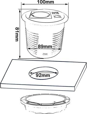 Prizë tavoline rrethore Spacetronik SPS-R1D4W, 230V 16A, 2x USB dhe portë rrjeti, e bardhë
