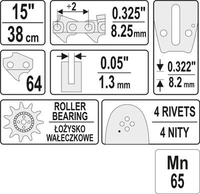Mbajtës zinxhiri për sharrë Yato 0.325 U ,15''                      