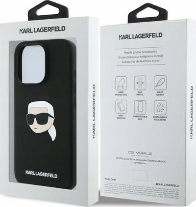 Futrollë telefoni Karl Lagerfeld Karl Head, silikon i lëngshëm, për iPhone 16 Pro, e zezë