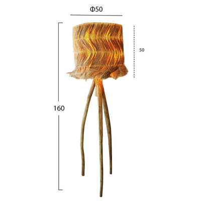 Lampadar HM7765, këmbë druri teak, kupë fibër abaca 50cm, ngjyrë natyrale