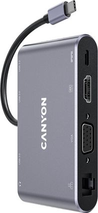 Replikator i portit CANYON DS-14 8v1, 1xUSB-C PD 100W, 1xHDMI (4K), VGA, 3xUSB-A 3.0, RJ45 Gb, 3.5mm jack