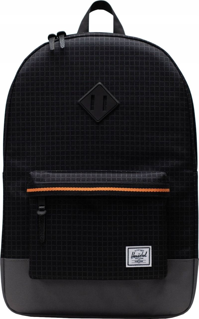 Çantë shpine Herschel Heritage, 15", poliester, e zezë gri portokalli