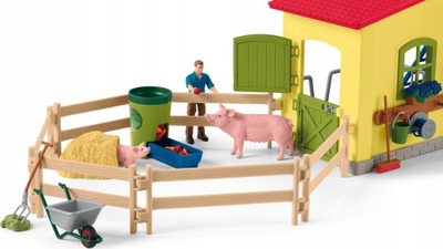 Set lodër ferme Schleich Farm World, 92 copa, hambar modular, shumëngjyrësh