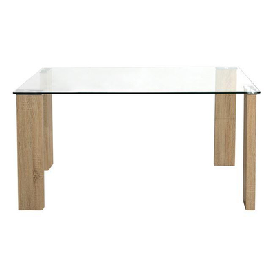 Tavolinë ngrënieje Morgan, xham + këmbë druri, 140×80×75 cm HM0083.01,