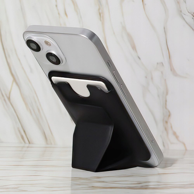 Mbajtëse kartash për telefon Hello Case, me bazë stand universale, e zezë