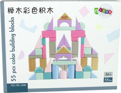 Lodër ndërtimi Lean Toys MC006, 55 kuba druri, ngjyra pastel