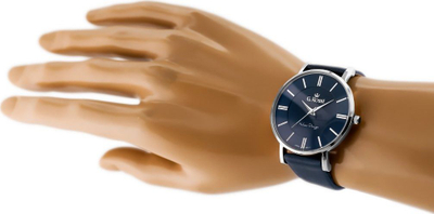 Orë burrash G.Rossi 10401A-6F1, mekanizëm quartz, rrip lëkure, blu