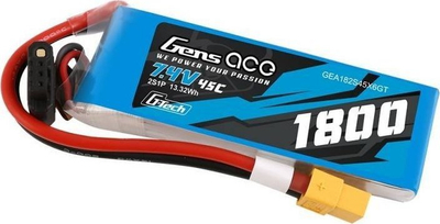 LiPo батерија GensAce G-Tech 2S, 1800mAh, 7.4V 45C, конектор XT60