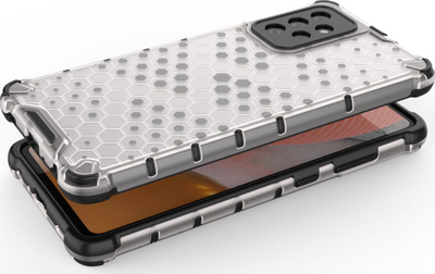 Mbrojtëse telefoni Honeycomb Armor për Samsung Galaxy A72, hibride TPU PC, antishok, blu e tejdukshme