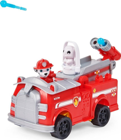 Lodër kamion zjarrfikës PAW Patrol Marshall Rise and Rescue, që shndërrohet, me figurë, i kuq