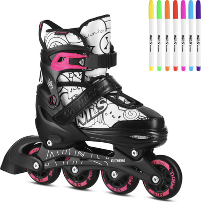 Patina rrotulluese NILS Figure Skates 4-in-1, rregullueshme 39-42, me markera, bardh e zi