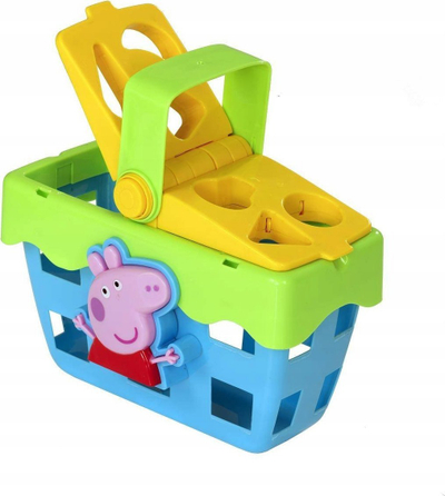 Loje shportë Peppa Pig Shape Sorter Basket, me tinguj muzikorë, 6 copa forme, shumëngjyrëshe