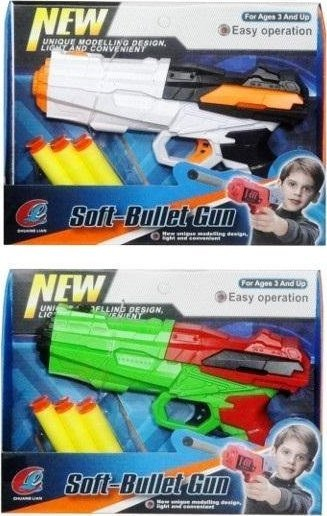 Pistoletë lodër Soft Bullet Gun, me fishekë shkumë, për fëmijë, shumëngjyrëshe