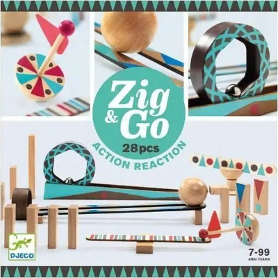 Set ndërtimi me domino druri Djeco Zig &amp; Go 5640, 28 pjesë, shumëngjyrësh