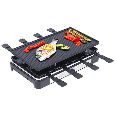 Grill elektrik Adler AD 6616 Raclette 4 në 1, 1400W, për 8 persona, i zi
