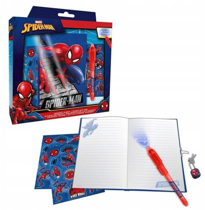 Set ditari sekret për kalamaj Marvel Spider-Man, stilolaps me bojë të padukshme, blu me të kuqe