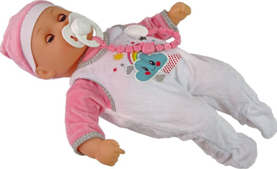 Кукла бебе Leantoys Baby Doll, со звук, со додатоци, розова и бела