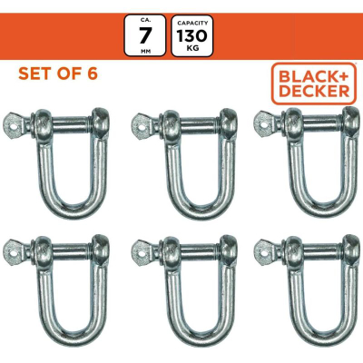 Set kapëse metalike Black+Decker Shackle, 6 copë, të galvanizuara, ngjyrë metalike