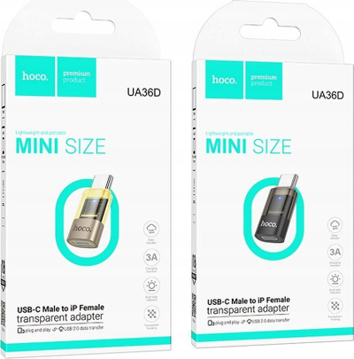 Адаптер Hoco UA36D Type C во Lightning, 3A, OTG, проѕирен црн