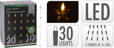 Perde dritash LED me yje, 30 llampa, 0.9 x 1.2 m, dritë e bardhë e ngrohtë