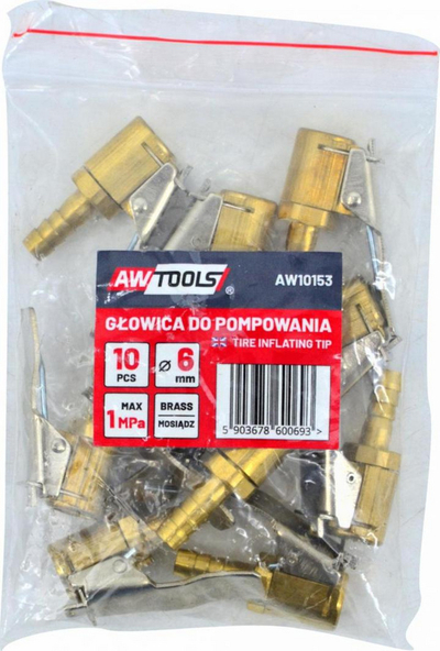 Kokë pompe AWTools AW10153, 6mm, set 10 copë, bronzi