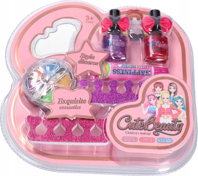 Set makeup për kalamaj Cute Beauty, llak thonjsh, gjëra për manikyr, rozë