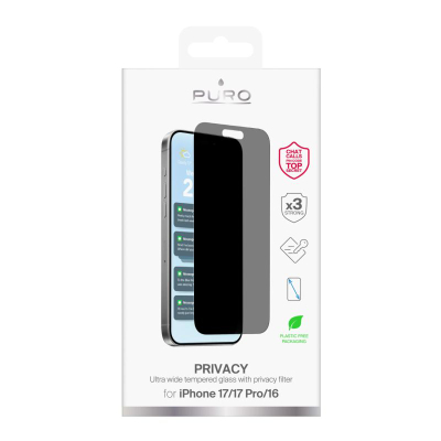 Xham mbrojtës Puro Display Glass, Privacy 9H, për iPhone 17 17 Pro 16, i tejdukshëm