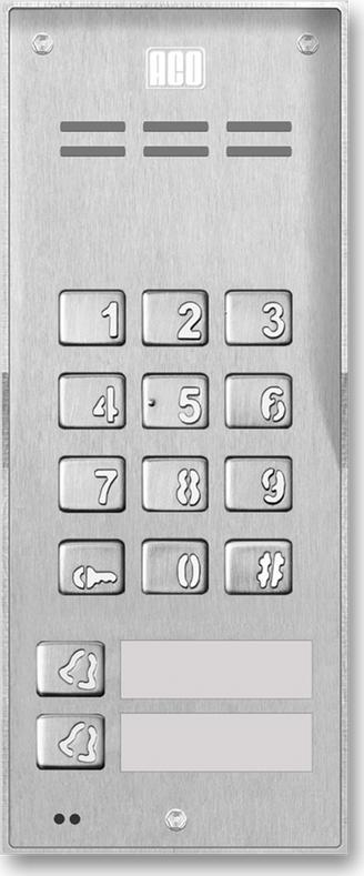 Panel interfon ACO FAM-P-2NPZSACC, për 2 familje, lexues karte dhe tastierë, gri