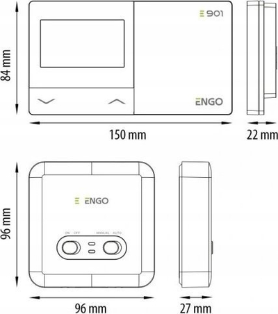 Termostat wireless programues Engo E901RF, për ngrohje dhe ftohje, i bardhë